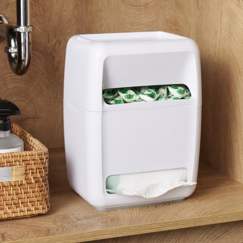 YouCopia SinkSuite väska & Pod Dispenser, stående skräppåse och diskmaskin pod organiserare med avtagbara lock för förvaring, fläckig vit