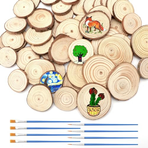 DAWRIS 50 piezas pequeños discos de madera para manualidades, discos de árbol redondos de 3-6 cm de diámetro, discos de madera corteza de árbol para manualidades de bricolaje, decoraciones