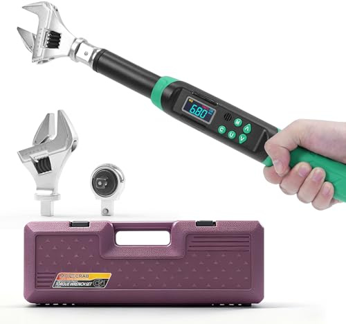 MOVECRAB - Chiave dinamometrica digitale da 3/8 con teste intercambiabili - Chiave dinamometrica regolabile di precisione con cricchetto e teste a bocca aperta regolabili, 6,8-135 N.m/5-99,6 Ft.lb (9