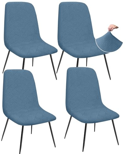 Granbest Jacquard Fundas elásticas para sillas de comedor engrosadas, funda de silla de respaldo bajo para hotel, banquete, boda, decoración de fiesta (juego de 4, azul celeste)