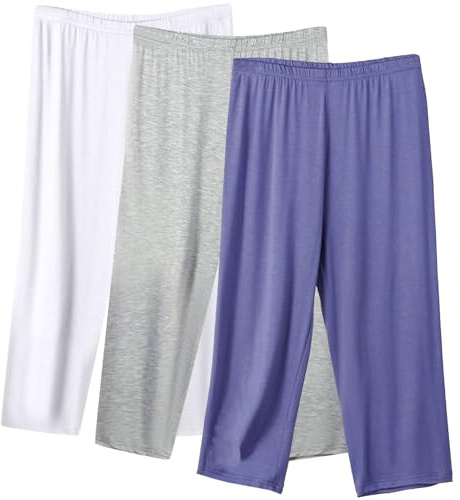 3 Pack Pantaloni Capri Donna Estiv Offerta Bassi, 3/4 Pantalone Sportivi Donna Larghi Pantaloncini con Elastico Vita Pinocchietti Tinta Unita Pigiama Pants Morbidi e Confortevoli Leggins per Casa