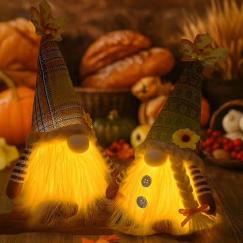 2 pezzi decorazione autunnale gnomo, decorazione autunnale, gnomo con luce, gnomo in peluche, decorazione per Halloween con LED, decorazione autunnale da appendere in peluche per il giorno del