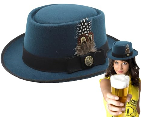 Generisch Cappello da costume bavarese per Oktoberfest, melone nero, cappelli per Oktoberfest, da donna, con piume, stemmi multiuso per Oktoberfest