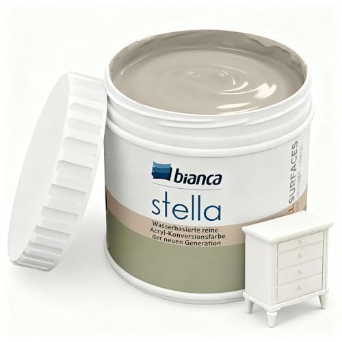 Bianca Stella möbelfärg utan slipning – vattenbaserad parfymerad möbelfärg för trä, köksskåp, bord, stol – marmorbeige, glänsande, reptålig, hög täckning, 500 ml