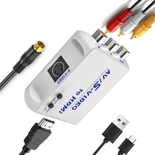 WNNZVCC Convertitore da S Video a HDMI, adattatore RCA AV a HDMI, convertitore audio video composito con cavo USB/cavo S-Video/cavo RCA/cavo HDMI.