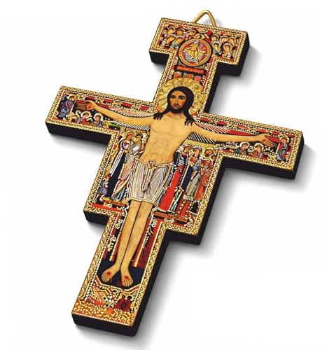 Regalami.shop Croce di San Damiano in Legno 41x30 cm – Prodotta ad Assisi – Icona Francescana con Particolari Dorati – Crocifisso da Parete Artigianale Made in Italy (classico)