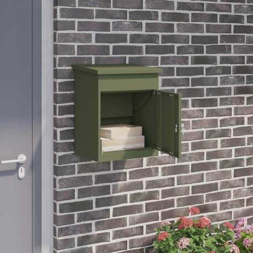Zentexion Paketdrop-box av robust, galvaniserat stål i olivgrön, 47,5 x 38 x 59 cm, väderbeständig och låsbar för trädgård, trädgård och bostadshus med enkel åtkomst