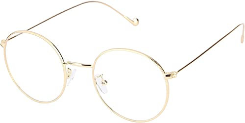 sigaer Brille Nerdbrille Retro Rund Unisex Metallgestell Brillenfassung Dekobrillen 140x50mm Gold