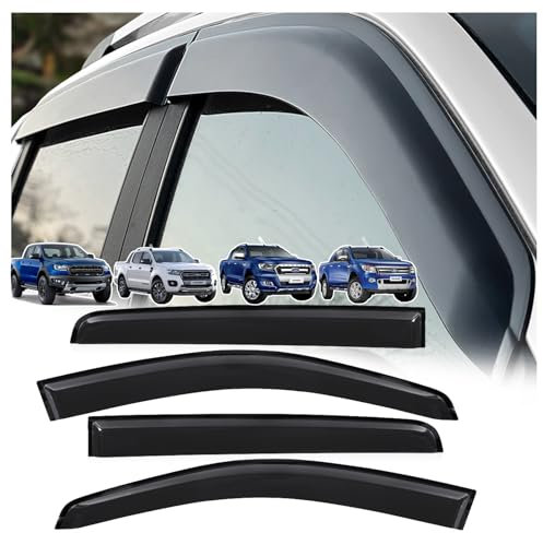 JHCHAN Fits for Ford Ranger Wind Deflectors 2012-2022 Accessories, T6 T7 T8 Double Cab Rain Window Shield Visor Guards Cover (-Ford Ranger Wildtrak Raptor Stormtrak Limited Wolftrak XL XLT MSRT)