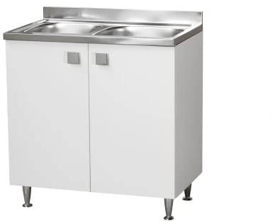 Relax e Design Mobile Cucina Sottolavello con Lavello DUE VASCHE Acciaio INOX 304-2 ante in Bianco Frassino, cm 80x50 H.88
