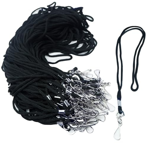 KAKAMINA 120 Pack Badge Lanyards, for ID Badges, Black Lanyard Badge Holder Office Business Card Lanyards Key Lanyards Students ID Card with 18 Inch and J Hook(Black)