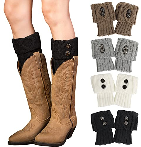 XEPST 4 Paia Scaldamuscoli da Donna, Calzettoni Ginocchio Calze Invernali Stivali Scaldamuscoli a Maglia Calzini Crochet Bottoni Polsini Ballet Stivali Calze da Ragazze