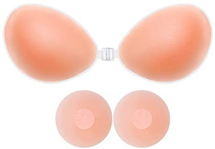 ANASH Sticky Bra, Stick on Bra for Women with 2 Nipple Covers, Women Silicone Strapless for Partywear,Weddings, Ideal for Off Shoulder (UK, Cup & Band, D, 1, Skin)