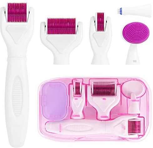 LOPHE Derma roller, 6 in 1 Microneedling Derma Roller für Körper und Gesichtspflege, Micronadeln Narbenroller für Anti-Falten, Schwangerschaftsstreifen