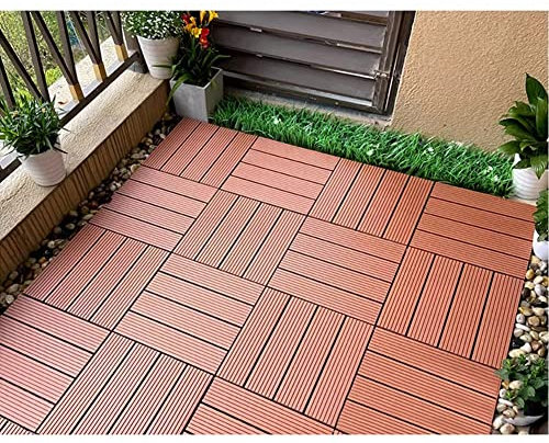 Interno Esterno Quadrato Plastica Legno Piastrelle per Pavimenti, Ad Incastro Pavimentazione per Balconi con Base, Lastre per Terrazze in Legno per Patio, Giardino, Piscina (Colore : Red-A, Taglia :