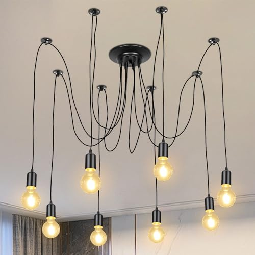 Lightess Lámparas de Araña Industrial 8 Luces, Iluminación Colgante Vintage DIY E27, Luz Colgantes de Longitud Regulable Máx 60W para Dormitorio Salón Comedor