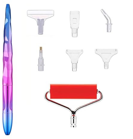 8 Stück Diamant-Kunststifte, Diamond Painting Pen Kits aus Edelstahl und Kunststoff, Diamant-Malstift-Zubehör mit Roller und Ersatz Stiftköpfen, Diamant Malerei Werkzeug für DIY Handwerk (Lila)