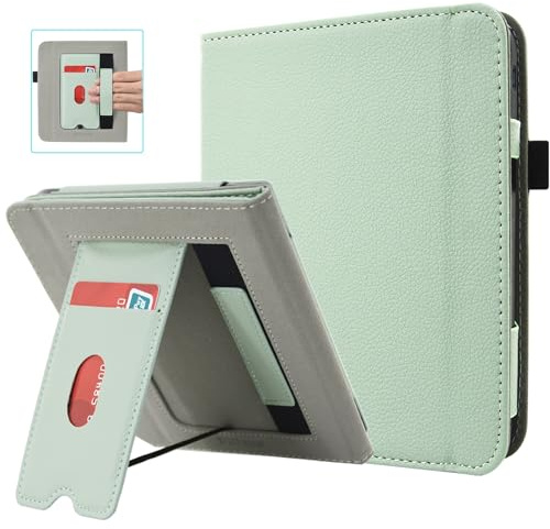 DMLuna Stand Case for Kobo Libra Colour (Model:N428, 2024 Release), Hands-Free Stand Lightweight Premium PU Leather Cover with Auto Sleep/Wake Function, Hand Strap and Card Slot, Agave Green