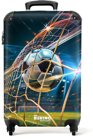 NoBoringSuitcases.com Kinderkoffer, Kinderkoffer Jungen, Koffer Kinder, Kinder Reisekoffer, Koffer Kinder Jungen, Kindertrolley Jungen, Handgepäck Koffer, Handgepäck 55x40x20 cm (Fußball - Dunkelblau)