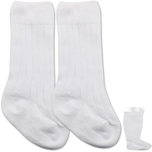 BABYZOCO Calcetines Altos de Algodón para Bebé, Calcetas Largas, Medias Largas, Talla S, Longitud suela 10 cm, Altura 17 cm, Apto para 12 a 24 meses, Blanco