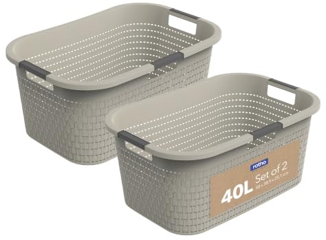 Rotho Country 2er-Set Wäschekorb 40l | Wäschebox in Rattan-Optik | mit Griffen, leicht zu tragen | robust & langlebig | einfach zu reinigen & hygienisch | beige