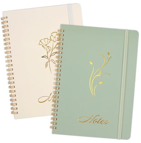 Joyberg Aesthetic Spiral Notebook, 2PCS Cute Notebook, 8.3 x 6 Notebook For Women, A5 Spiral Journal Notebook for Office/School/Home (Green & Beige)