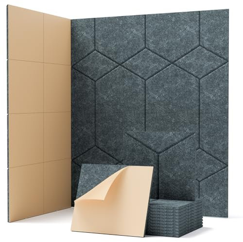 Soundsbay - Paneles acústicos autoadhesivos, 12 unidades, absorción acústica, aislamiento acústico, paredes, puertas y techos, para tratamiento acústico y decoración de pared, 30 x 26 x 0,9 cm (gris