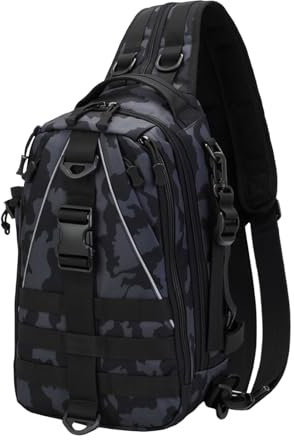 KYSUN Angelrucksack Tasche, Angeltasche, Wasserdichter Angelgerät Rucksack, Trekkingrucksack, Taktischer Brustrucksack, Schultertasche Umhängetasche, für Angeln Wandern Jagd Camping (Dunkelblau)