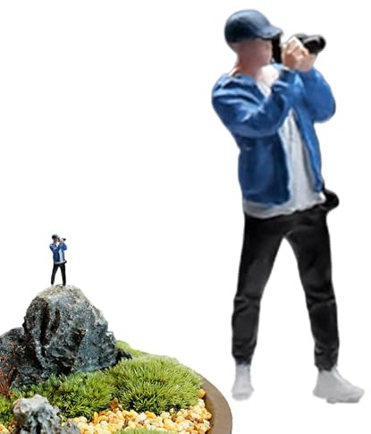 Pomberi Photographer Figure Model - 1/64 Scale Simulation Miniature Display Toy - People Figure Scene Decor Doll for Indoor Home Desk Decoration