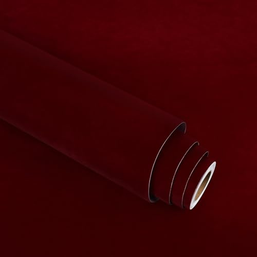 Stickyart Papier Adhesif Pour Meuble Velours Rouge Foncé 30cmX200cm Papier Peint Auto-Adhésif Vintage Velours Doublure Tiroir Vinyle Adhésif Pour Meuble Film Adhesif Pour Bote À Bijoux Chambre