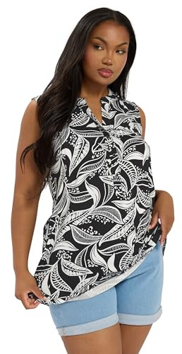 Yours Curve Abstract Palm Sleeveless Top - Women's - Plus Size Curve Black