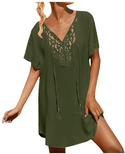 Mujer Vestido de Playa,Blusa Playeras Suelto Pareos Color Sólido Blusa Chal Sexy Playa Traje Baño Bikini Tops Red Prendas Talla Grande Holgada Camiseta Ideales para Resort y cruceros