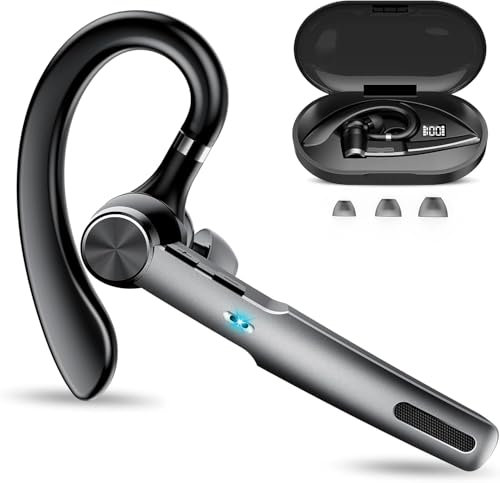 Manos Libres Auricular Bluetooth V5.3 con ENC Micrófono, 2025 Pinganillo Bluetooth Movil, Carcasa de Carga LED, 60H Hablar Auricular Inalámbrico Bluetooth con Ganchos para Negocios/Oficina, Negro