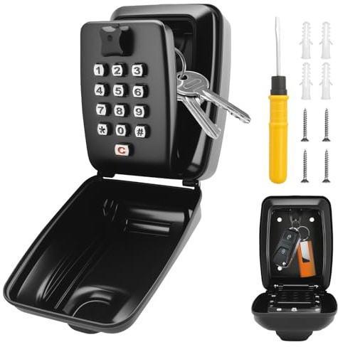 LYCXAMES Caja fuerte para llaves con código numérico, caja fuerte para llaves exterior, montaje en pared, caja de llaves con 12 piezas, caja exterior impermeable para llaves de casa, garajes, oficinas