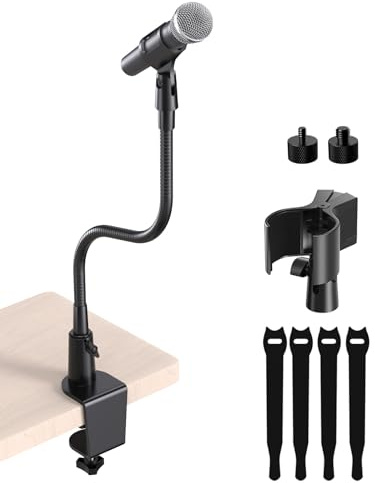 Etour Gooseneck Mic Stand with Clamp, 19-Inch Flexible Desktop Microphone Arm Holder with 3/8 & 1/4 Screw Adapters, 360° Adjustable, Ideal for Podium, Pulpit, Lecture, Conference and Live Streaming