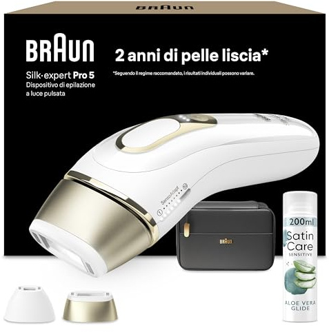Braun Silk·Expert Pro 5 Epilatore Luce Pulsata, 2 Testine, PL5140 Oro