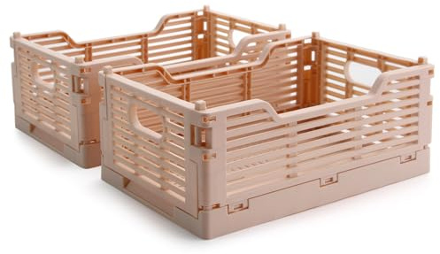 Vivikivi 2-Pack Collapsible Crates Storage Boxes, 22x15x9cm, Pink