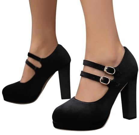 Nuqqichongtian Pumps, scarpe da donna con tacco largo da infilare, con tacco a blocco, eleganti piedi, con cinturino alto, scarpe da sposa