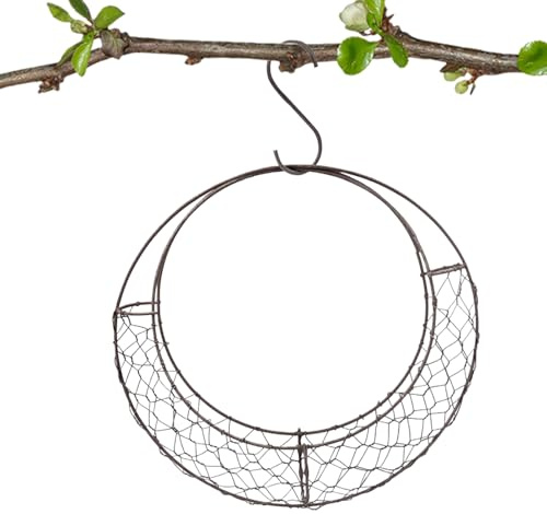 Distributeur de Matériaux pour Nid d'oiseaux | Présentoir Fleurs en Forme de Lune - Porte-Matériaux à Nid pour Colibris en Fil Métallique,pour Jardin Terrasse Balcon Extérieur