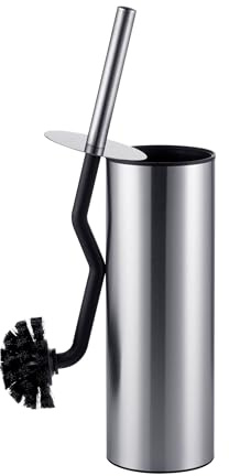 Relaxdays Toalettborste, toalettborste med kantrengörare, stänkskydd, hygienisk, toalettborste med hållare, rostfritt stål, silver