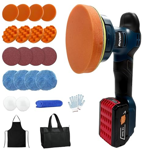 bycpower Lucidatrice a batteria 150mm per Bosch Professional 18V, lucidatrice eccentrica a 6 pollici con 3 velocità (550-6000 giri/min), set di lucidatura auto 21 pezzi per la cura estesa dell'auto e