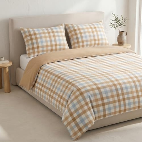 Juego Funda nórdica Cama 100/105 100% algodón, Funda edredón 180x220 cm + 1 Funda Almohada 45x125 cm, Estampado Vichy, Multicolor.