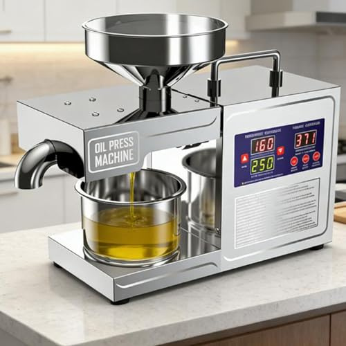 Pressa per olio, 820 W, con display della temperatura, estrazione automatica a caldo/freddo, in acciaio inox, per noci e semi