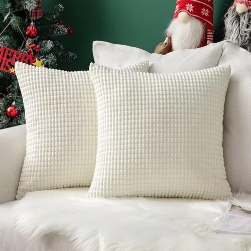 MIULEE Weihnachten Kissenbezug 50x50 Weiß Sofakissen Kordsamt Kissenbezüge Quadrat Cord Dekokissen Kissenhülle Dekorativ Couchkissen Bezug Weich für Wohnzimmer Schlafzimmer 20x20 Inch 2er Set