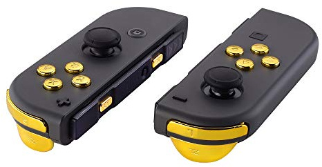 eXtremeRate Boutons de Remplacement Complet pour nintendo Switch Joycon et nintendo Switch OLED, Bouton ABXY Direction Home Plus Moins L R ZL ZR SR SL Trigger pour Joycon Manette,Doré Chromé