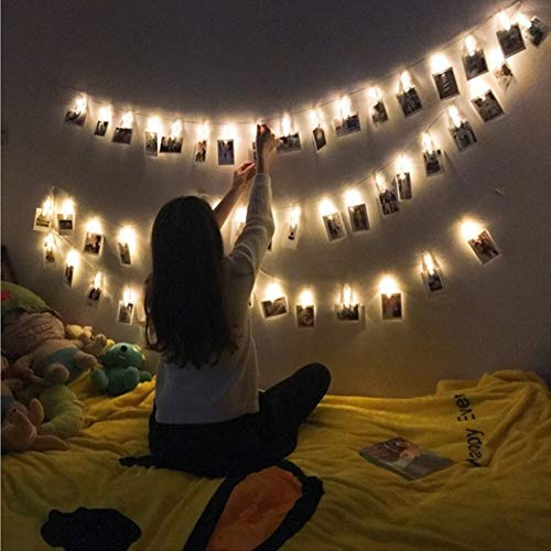 LED-stämning fotoklämma ljusslinga, 20 fotoklämmor, 3 meter/9,8 fot, kall vit, batteridriven, perfekt för att hänga bilder, anteckningar, konstverk, anteckningar och etc.