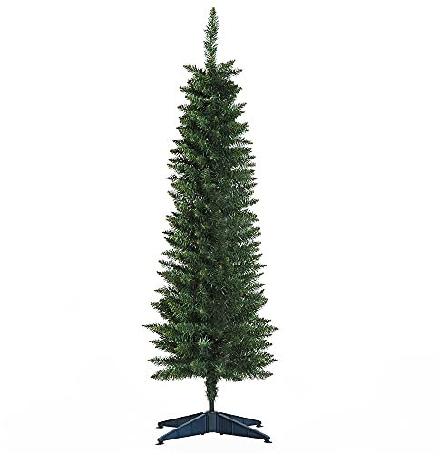 HOMCOM Árbol de Navidad Estrecho 150 cm, Árbol Artificial con 294 Ramas, Base de Plástico Desmontable, Fácil Montaje, para Salón Interior, Verde