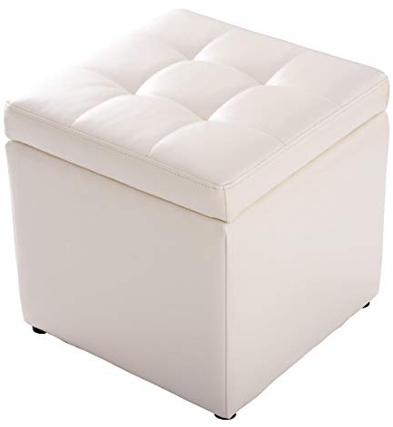 GIANTEX Pouf Cubo Poggiapiedi, Sgabello Quadrato Contenitore, Ottomana con Coperchio, con Vano Portaoggetti, Piedini Antiscivolo, Portata di 300 kg, 40 x 40 x 40 cm, Nero/Marrone/Bianco