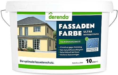 derendo Silikonharz Fassadenfarbe Gelb ULTRA Wetterschutz Sandgelb 10 l aussen Fassade Silikonharzfarbe mit Abperleffekt Lotus Blatt Fassadenschutz Schmutzabweisende Silikonharzbeschichtung
