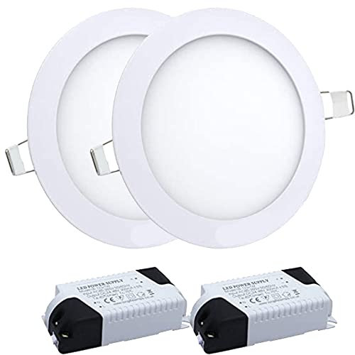2X Twin Pack 6W LED Round Recessed Ceiling Flat Panel Down Light Ultra Slim Lamp Cool White 6500K (2X Lights)